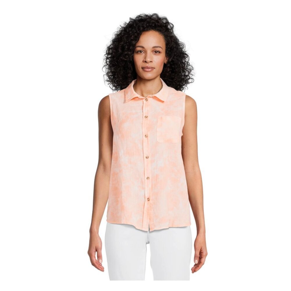 Time & Tru Orange Sleeveless Button Down Top Plus Size